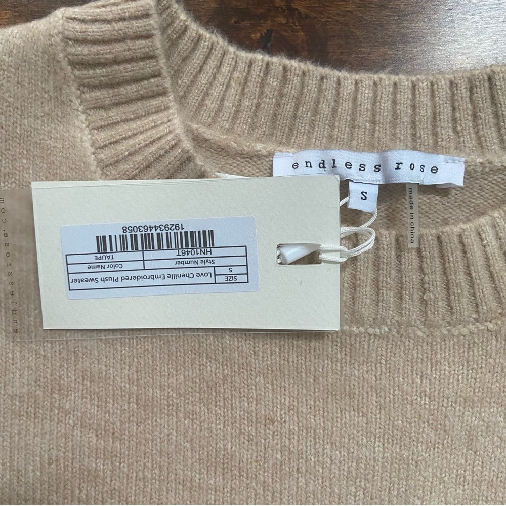 Endless Rose Beige Love Chenille Embroidered Sweater NWT - Picture 6 of 9